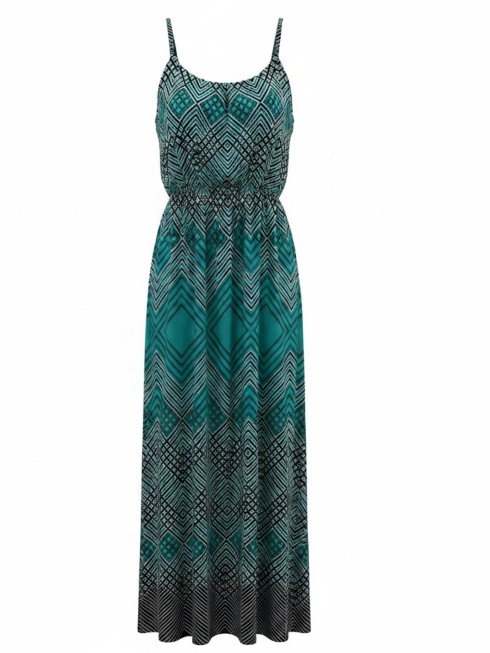 NY Collection Teal and Black Geometric Maxi Dress